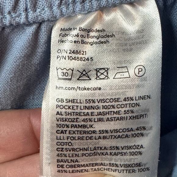 H&M Linen Blend Pants Women's 12 High Rise Wide Leg Beach Coastal Grandma Summer - Picture 6 of 9